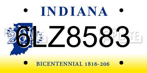 6LZ8583 Indiana License Plate