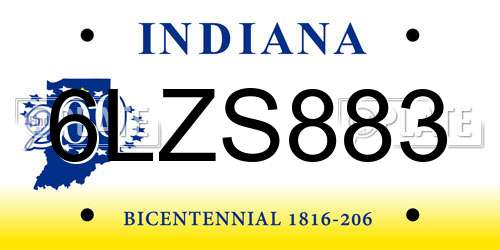 6LZS883 Indiana License Plate