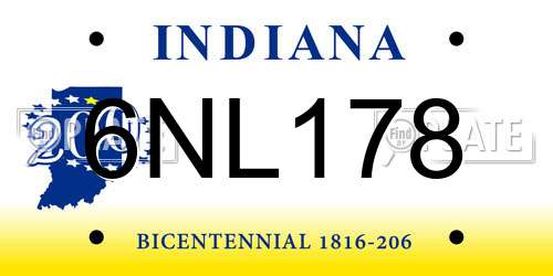 6NL178 Indiana License Plate