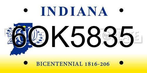 6OK5835 Indiana License Plate
