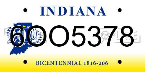 6OO5378 Indiana License Plate