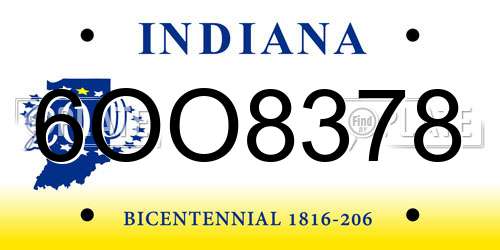 6OO8378 Indiana License Plate