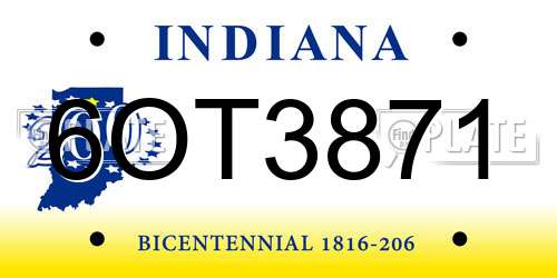 6OT3871 Indiana License Plate