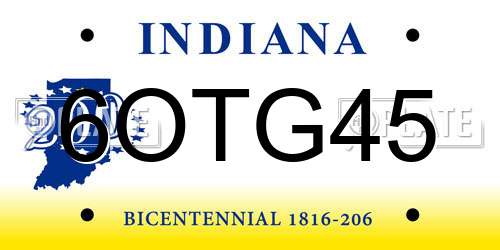 6OTG45 Indiana License Plate