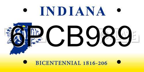 6PCB989 Indiana License Plate