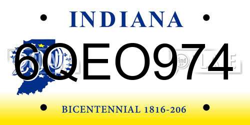 6QEO974 Indiana License Plate