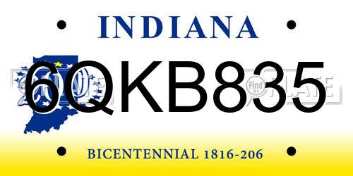 6QKB835 Indiana License Plate