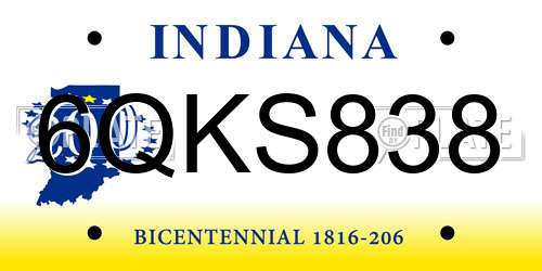 6QKS838 Indiana License Plate