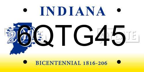 6QTG45 Indiana License Plate