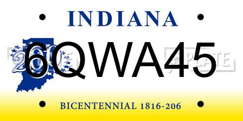 6QWA45 Indiana License Plate