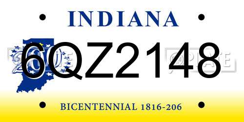 6QZ2148 Indiana License Plate