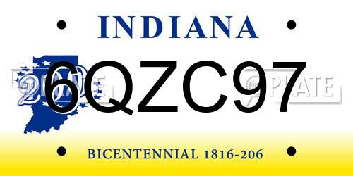 6QZC97 Indiana License Plate