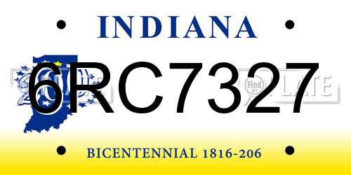 6RC7327 Indiana License Plate