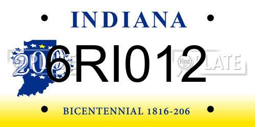 6RI012 Indiana License Plate