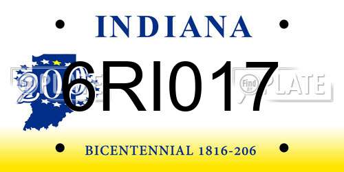 6RI017 Indiana License Plate
