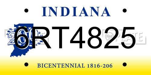6RT4825 Indiana License Plate