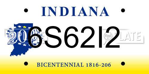 6S62I2 Indiana License Plate