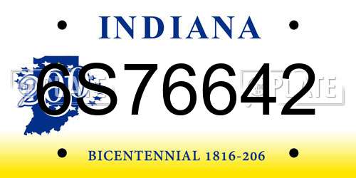 6S76642 Indiana License Plate