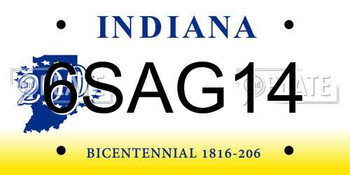 6SAG14 Indiana License Plate