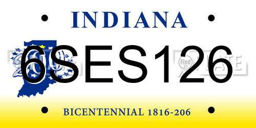6SES126 Indiana License Plate