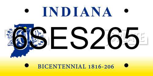 6SES265 Indiana License Plate