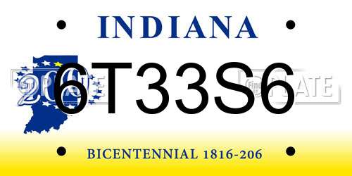 6T33S6 Indiana License Plate