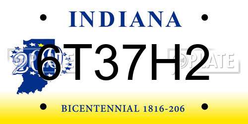 6T37H2 Indiana License Plate