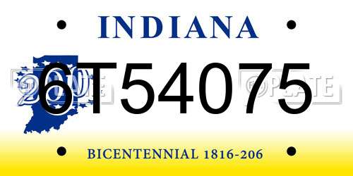 6T54075 Indiana License Plate