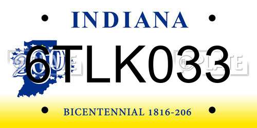 6TLK033 Indiana License Plate