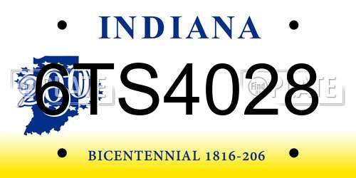 6TS4028 Indiana License Plate