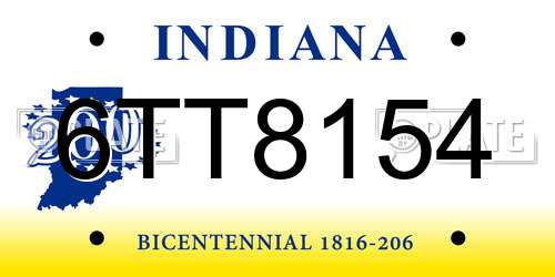 6TT8154 Indiana License Plate