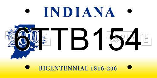 6TTB154 Indiana License Plate
