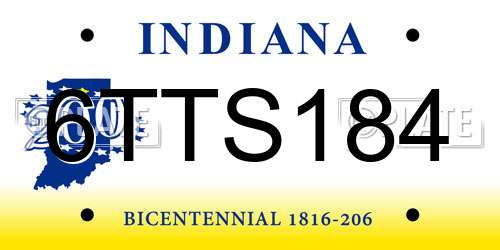 6TTS184 Indiana License Plate