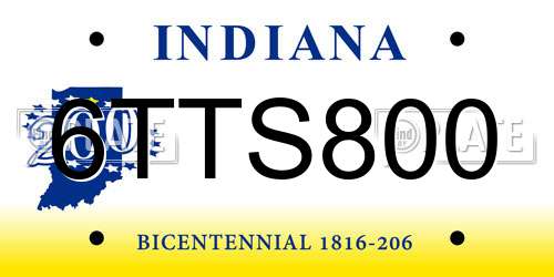 6TTS800 Indiana License Plate