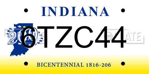 6TZC44 Indiana License Plate