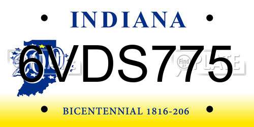 6VDS775 Indiana License Plate