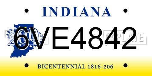 6VE4842 Indiana License Plate
