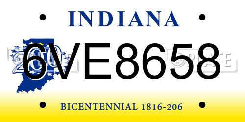 6VE8658 Indiana License Plate