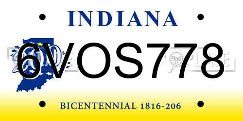 6VOS778 Indiana License Plate