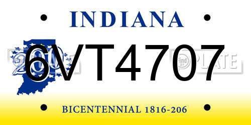 6VT4707 Indiana License Plate