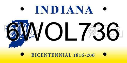 6WOL736 Indiana License Plate