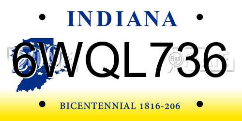 6WQL736 Indiana License Plate