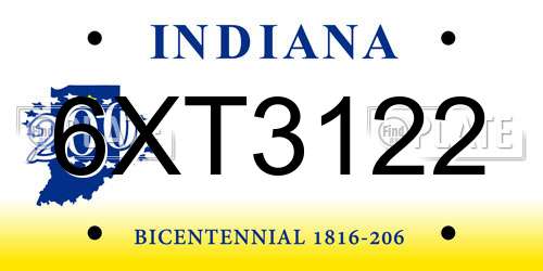6XT3122 Indiana License Plate