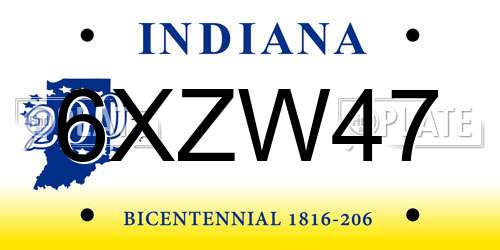 6XZW47 Indiana License Plate