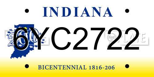 6YC2722 Indiana License Plate