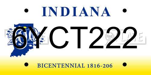 6YCT222 Indiana License Plate
