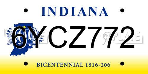 6YCZ772 Indiana License Plate