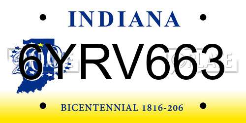 6YRV663 Indiana License Plate