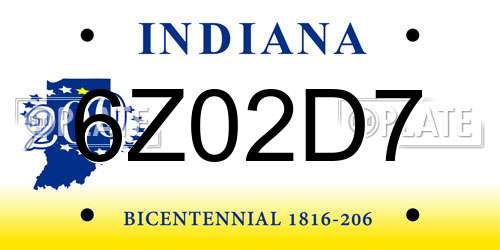 6Z02D7 Indiana License Plate