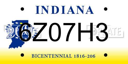 6Z07H3 Indiana License Plate